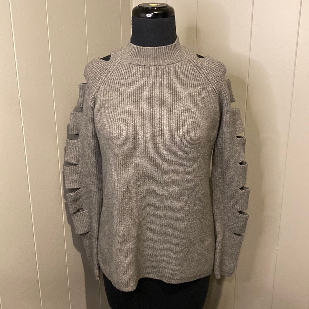 Stella + Lorenzo Medium Grey Knit Sweater Turtleneck Sleeve Cutouts